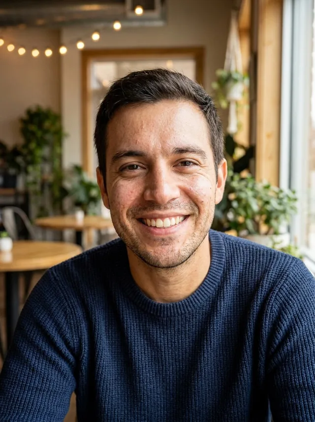 Dating profile, cafe smile